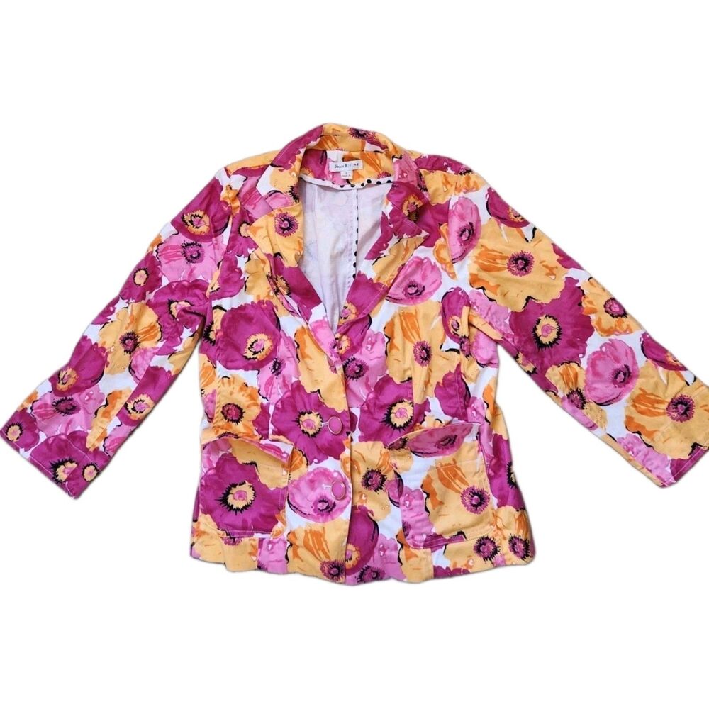 VTG Joan Rivers Floral Blazer Pink Yellow Button Front Jacket Womens Sz 8 EUC